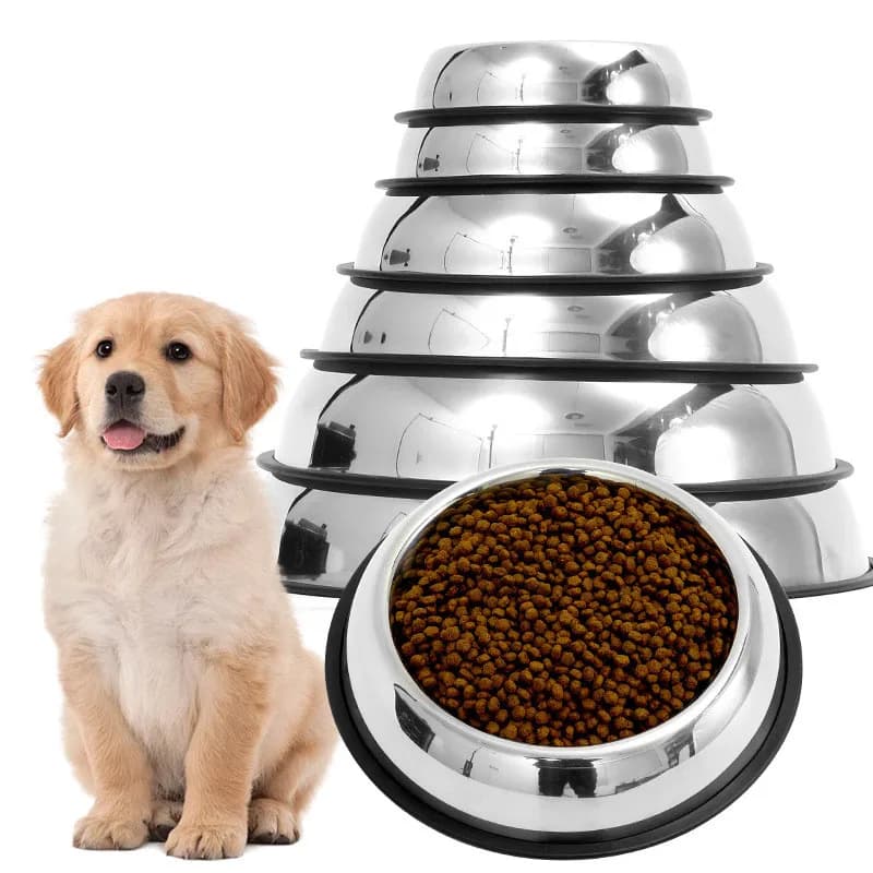 Ciotola per cani antiscivolo in acciaio inossidabile, bacino per alimenti per gatti durevole e resistente alle cadute con base in gomma per animali domestici