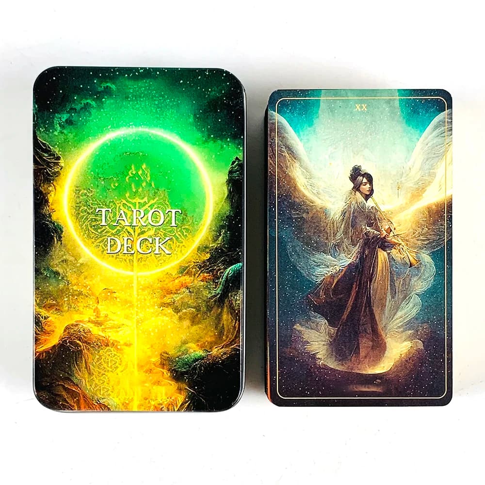 Tarocchi in una scatola di metallo di latta Carte dei tarocchi con bordo placcato in oro per mazzo di tarocchi di divinazione Bellissimo pacchetto, regali di Halloween e Natale