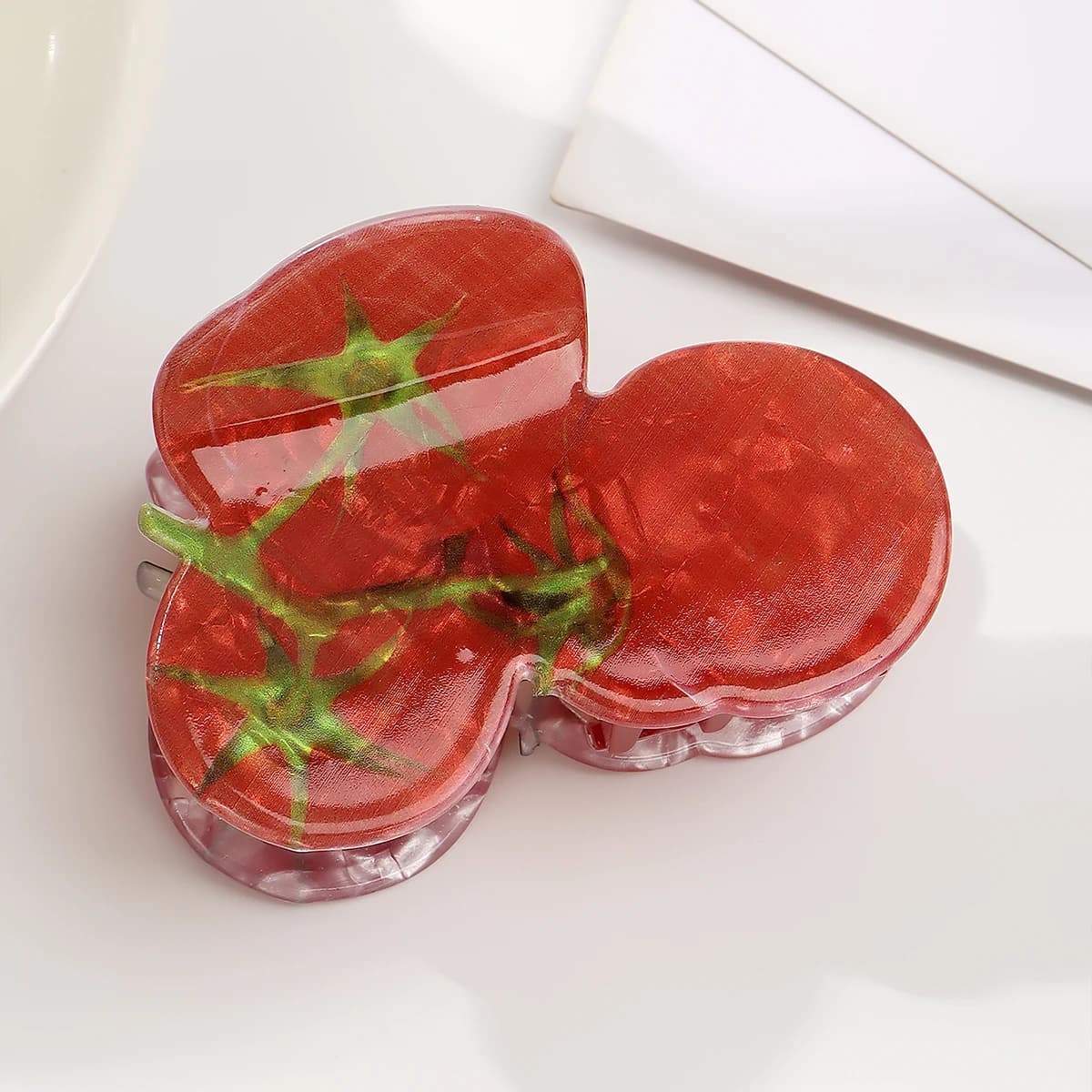 1 pz. Simpatici fermagli per capelli in acrilico con tre pomodori per frutta e verdura. Bellissimi, delicati e versatili, accessori per capelli