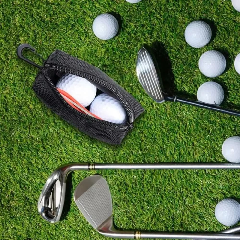 Golf Tee Holder Golf Ball Pouch Storage Pocket Zipper Close Golf Small Waist Bag With Clip Black Golf Ball Holder Men and Women