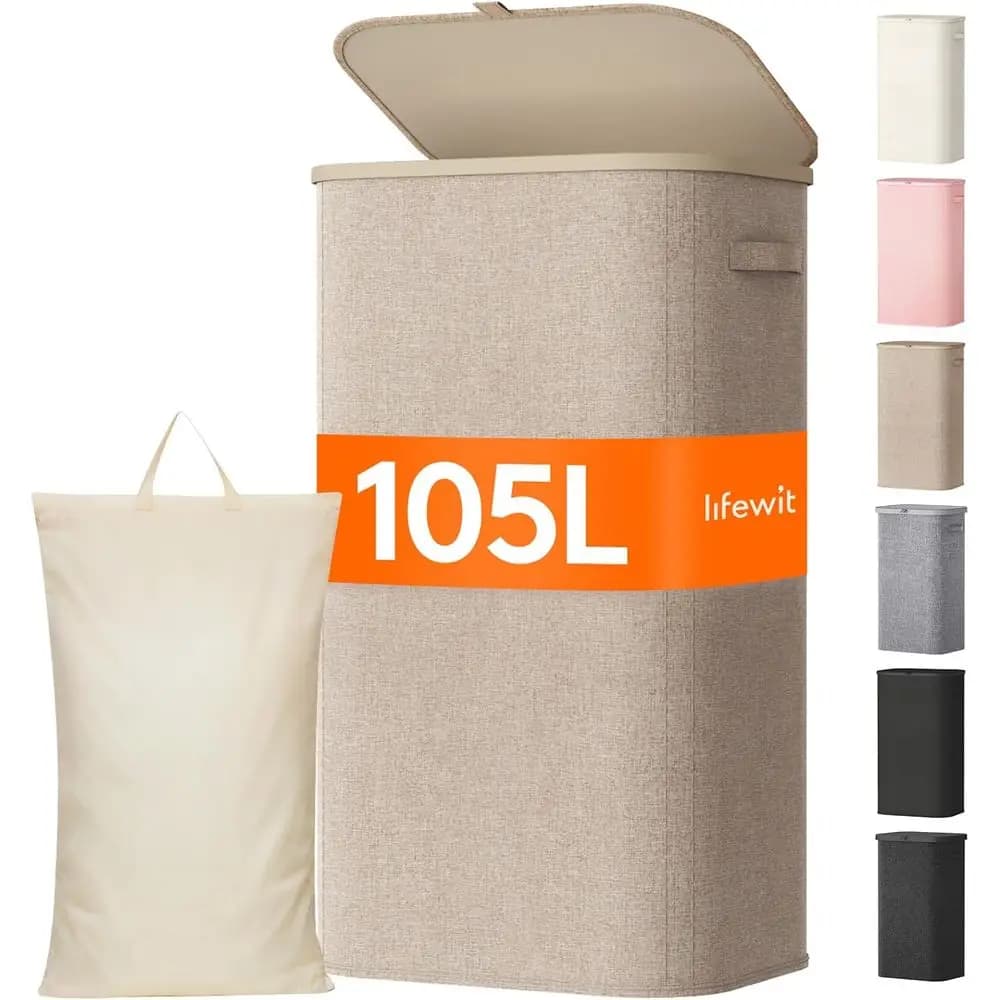 Cesto per Bucato Grande da 105L con Coperchio, Cesto in Plastica con Manici, Sacca Rimovibile, Ideale per Conservare Vestiti Sporchi in Lavanderia, Camera da Letto
