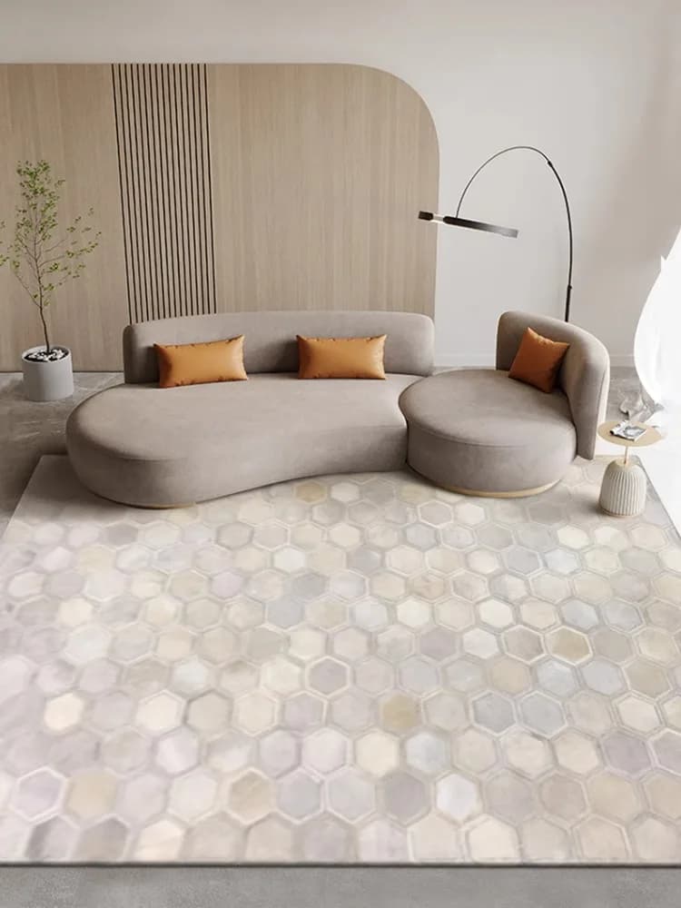 Tappeto in vera pelle di vacchetta con zona in pelliccia, soggiorno, patchwork fatto a mano, in vera pelle, camera da letto, moderno tappeto bianco personalizzato