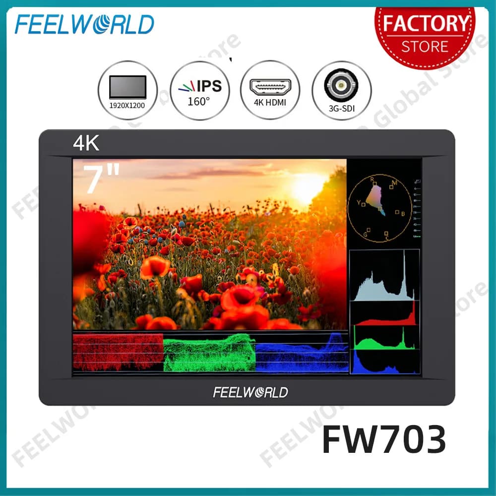 FEELWORLD FW703 7 Inch HDMI camera field monitor IPS 3G SDI 4K Full HD 1920x1200 3D LUT waveform for Rig stabilizer cameras