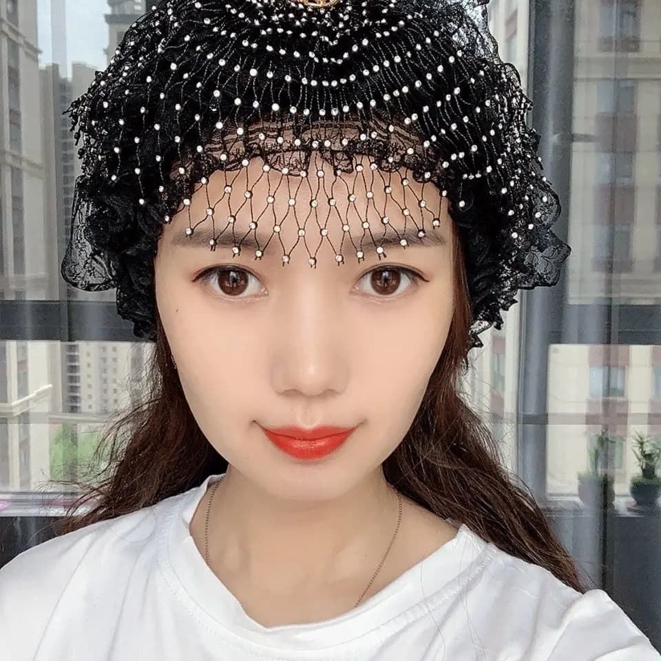Berretto con turbante in pizzo a rete con diamanti copricapo da donna di moda turbanti per cappelli estivi da donna