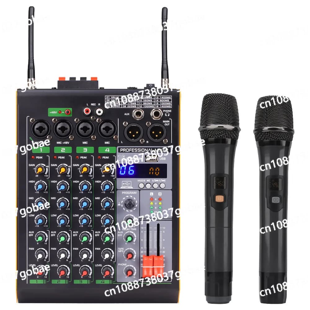 Mixer Bluetooth a 4 vie, con microfono wireless uno a due scheda audio USB live all-in-one