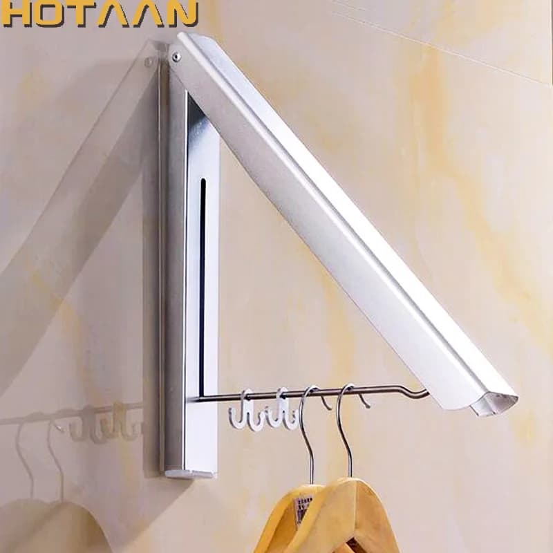 Wall-mounted folding clothes rack, aluminium storage hangers organizer for bathroom, balcony, kitchen