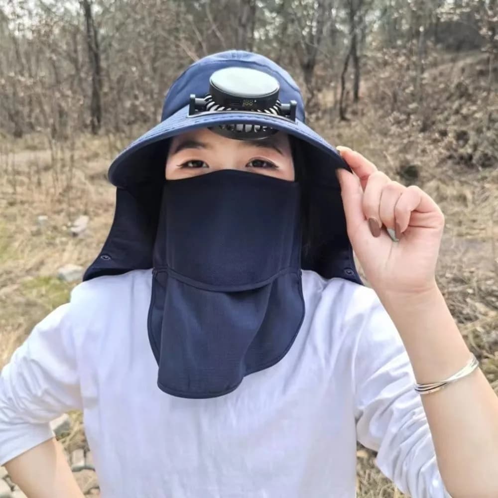 Quick Dry Solar Fan Hat Solar Charging USB Charging Summer Fan Visor Cap Strong Wind With Mask Wide Brim Sun Cap Camping