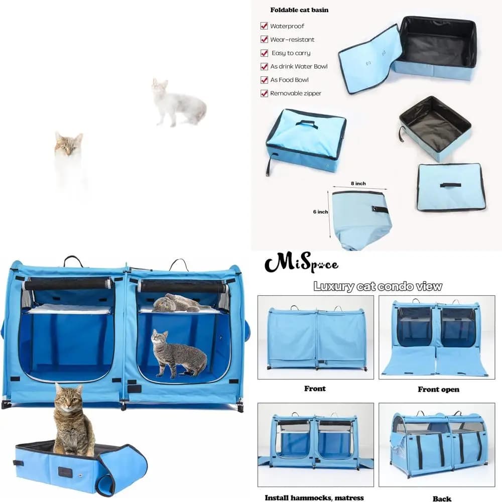 Cuccia Portatile a 2 Piani per Gatti con Design Pieghevole, Gabbia da Viaggio per Animali Domestici, Borsa per il Trasporto, Amaca e Lettiera