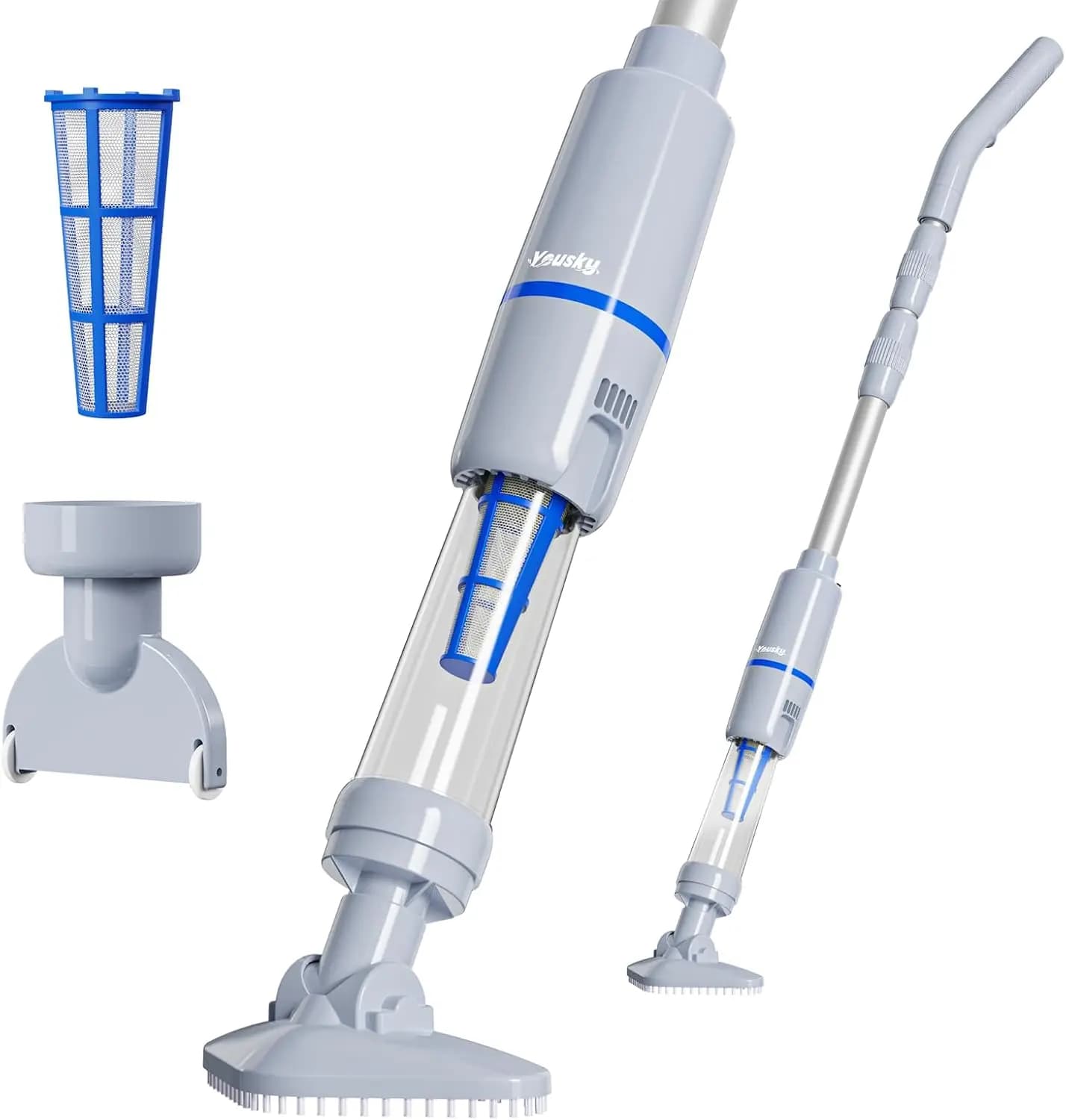 Wireless Spa Vacuum Cleaner with 2 Brushed Heads, Telescopic Auction, Autonomy Up to 3 Hours for Swimming Pools and Massage Trays