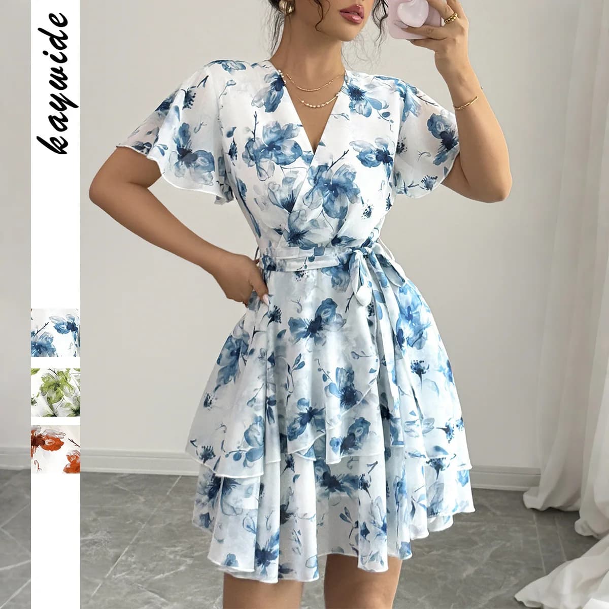 Casual Vacation Print Short Sleeve Cake Skirt Dress Women's High Waist Knitted Fabric A-Line Skirt Summer 2026 Thickened Dress