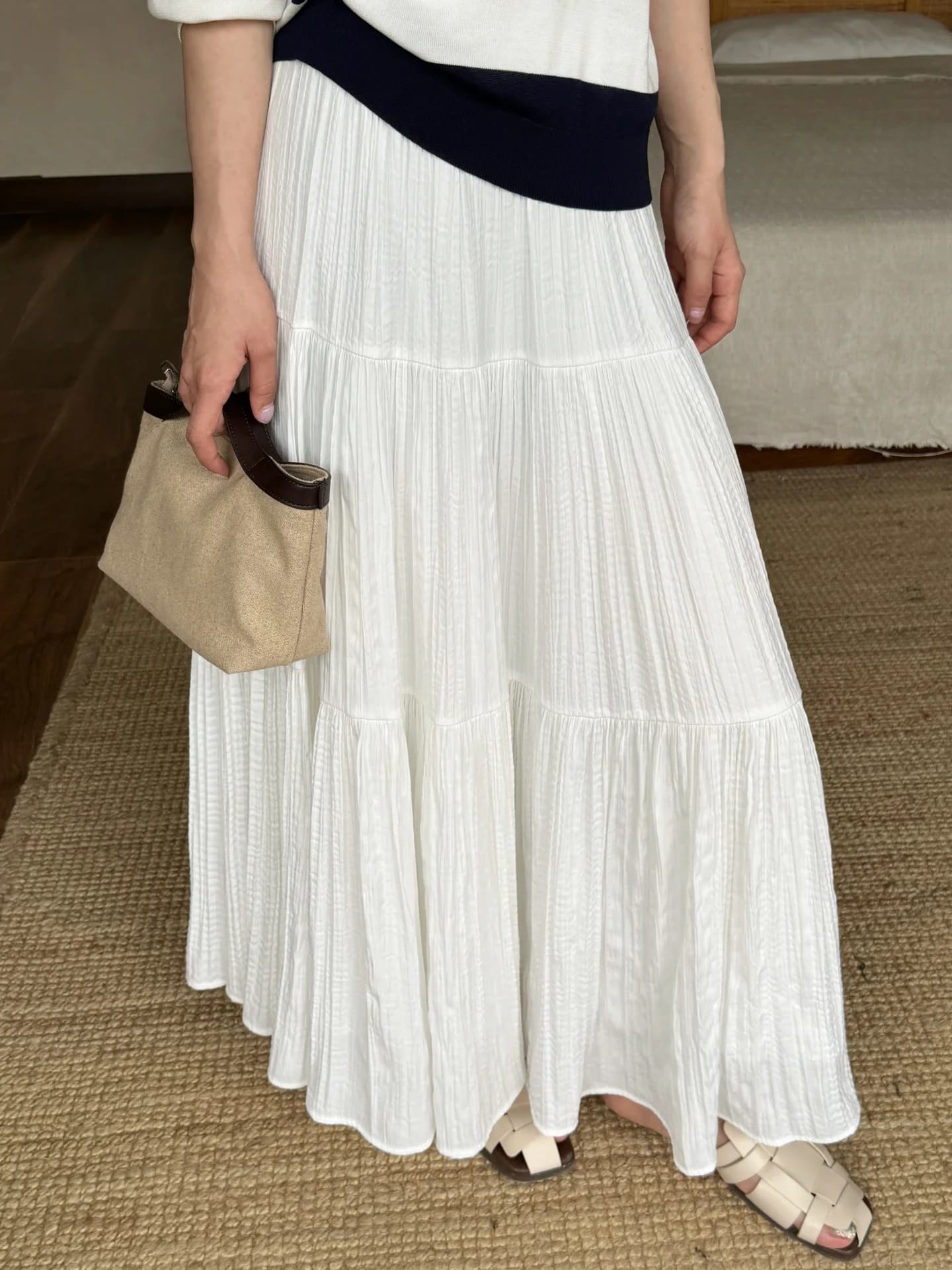 Nana Tall Nuovo Stile Estivo da Donna, Gonna Lunga Bianca DMX Gentle Wind con Effetto Sottile e Drappeggiato, Gonna a Strati