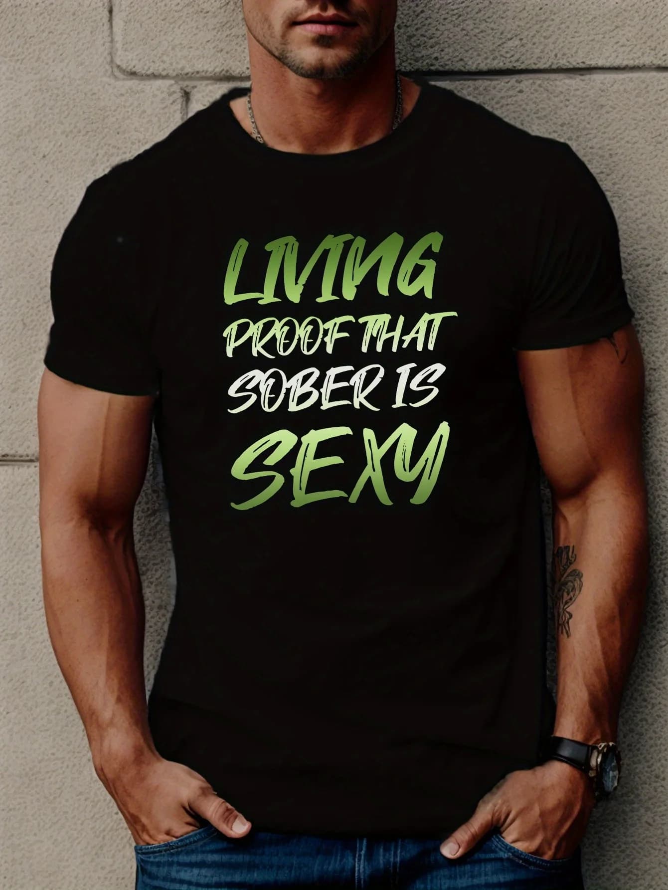Vibrant'Living Proof That Sober Is Sexy T-Shirt Graphic T-Shirt Vibrant'Living Proof That Sober Is Sexy - Comfortable casual shirt with men's short sleeves for summer clothing
