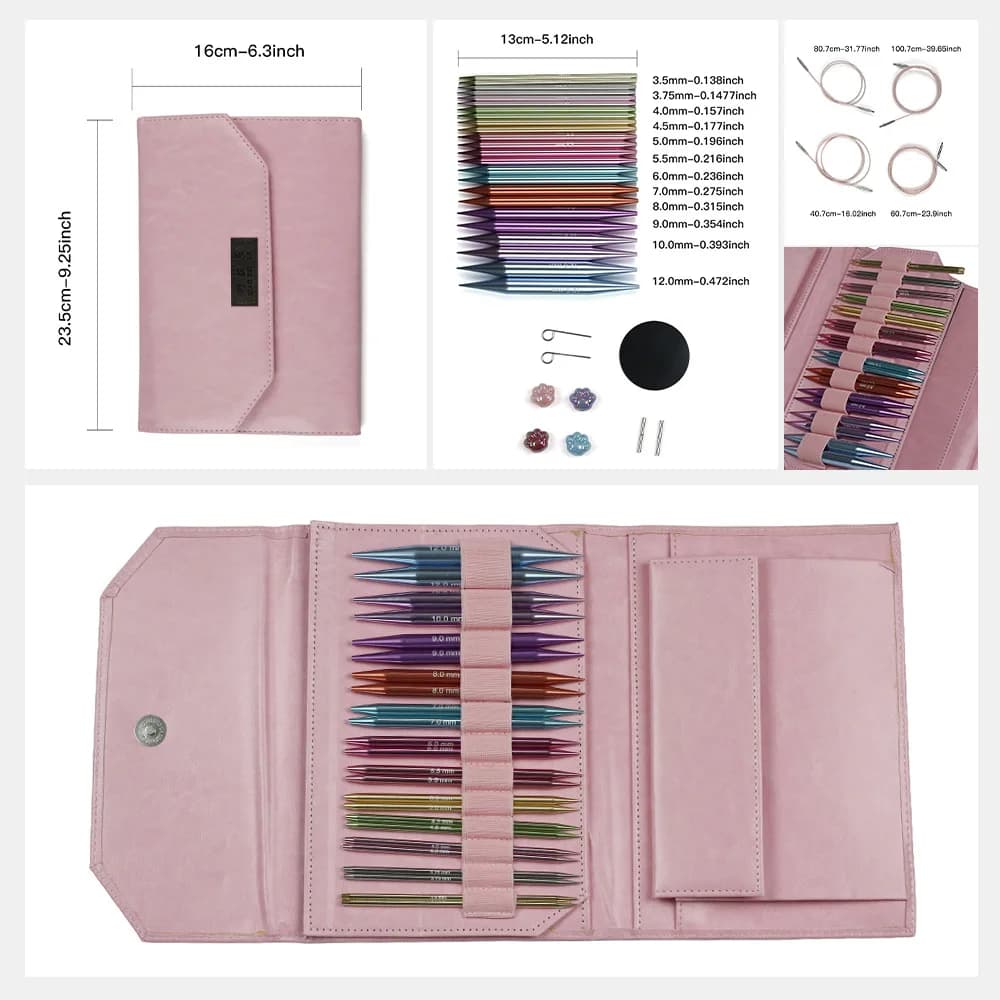 12 paia di ferri per uncinetto intercambiabili in alluminio multicolore ferri da maglia circolari set di strumenti per tessitura di filati accessori per maglieria