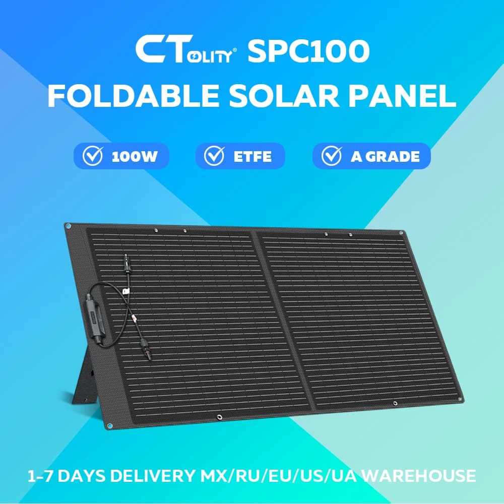 CTOLITY SPC100 100W Foldable Solar Panel A grade ETFE IP68 Waterproof High Efficiency 23% 20.5V Solar Generator 18AWG 2M RV Camp