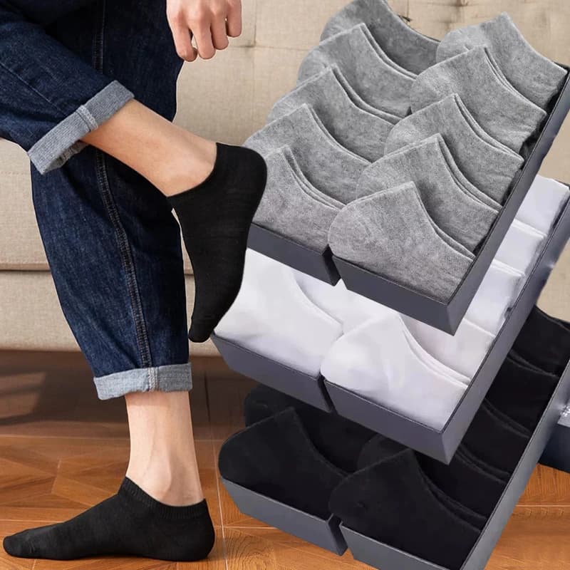 10 Paia di Calzini alla Caviglia Traspiranti da Uomo alla Moda, Calzini Unisex Monocolore Neri e Bianchi, Calzini Sportivi Extivi