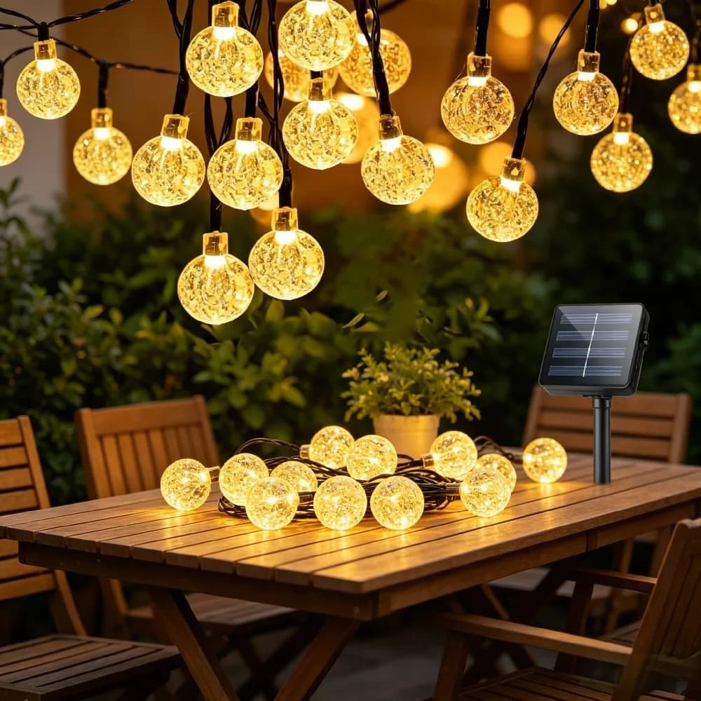 Nuova Catena di Luci Solari a Sfera di Cristallo, Lampada Solare a LED, Ghirlanda Luminosa da 10M con 50 LED, Decorazione Natalizia da Giardino per Esterni