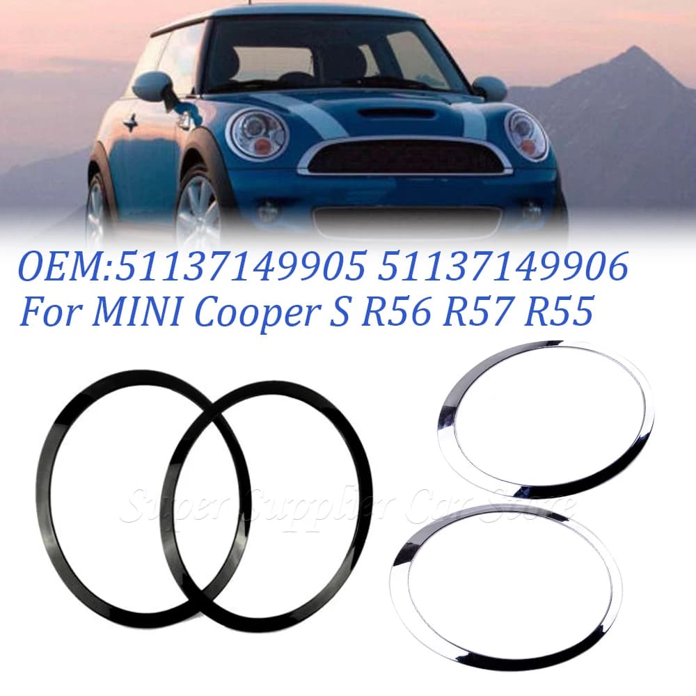 Anello Decorativo per Fari Mini Cooper R56 R55 R57 R58 R59, Copertura Cromata Lucida Nera/Argento 51137149905 51137149906