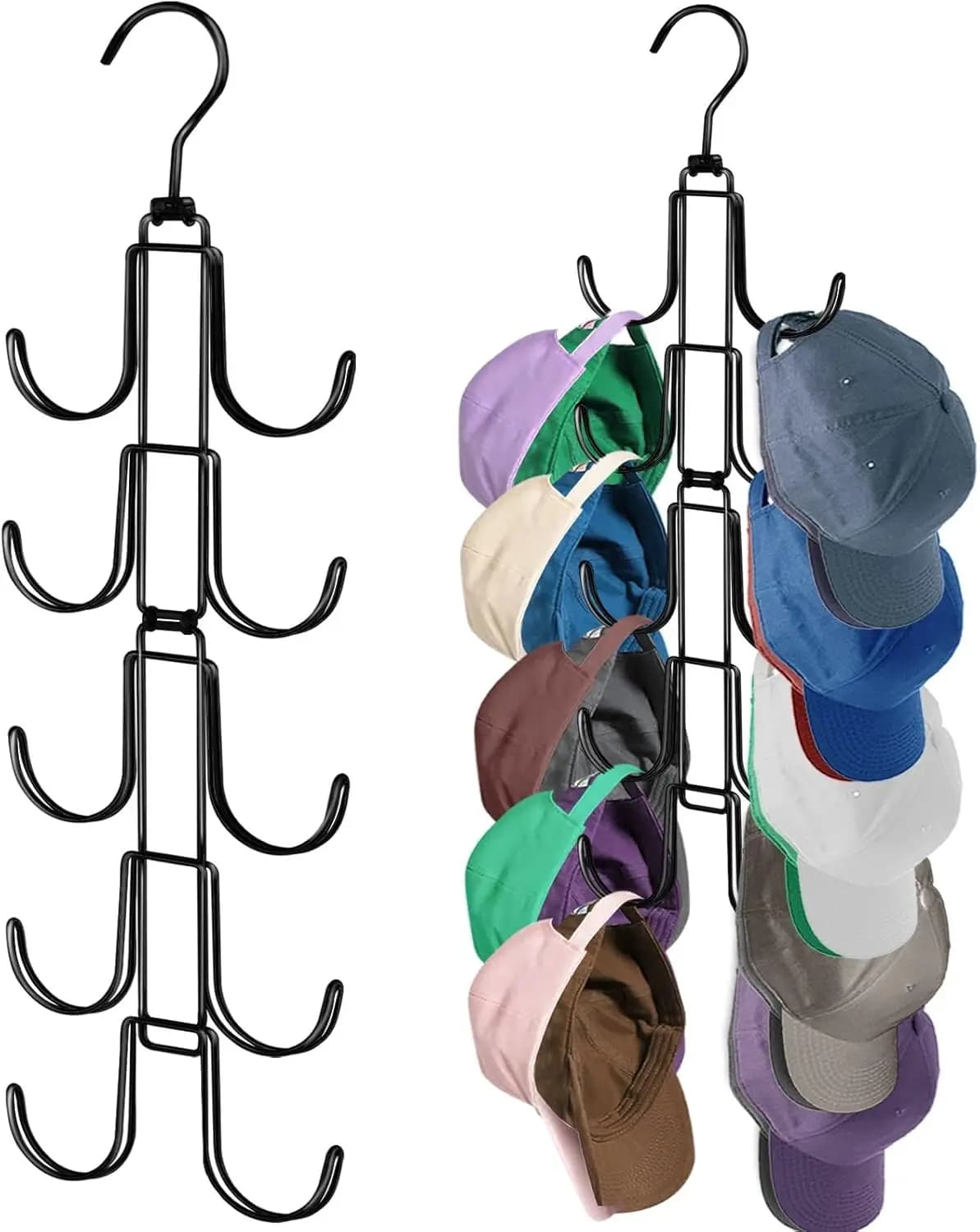 Organizzatore per Cappelli Pieghevole con 10 Ganci Rotanti, Contiene 40 Cappelli, Rastrelliera in Metallo Salvaspazio per Armadio