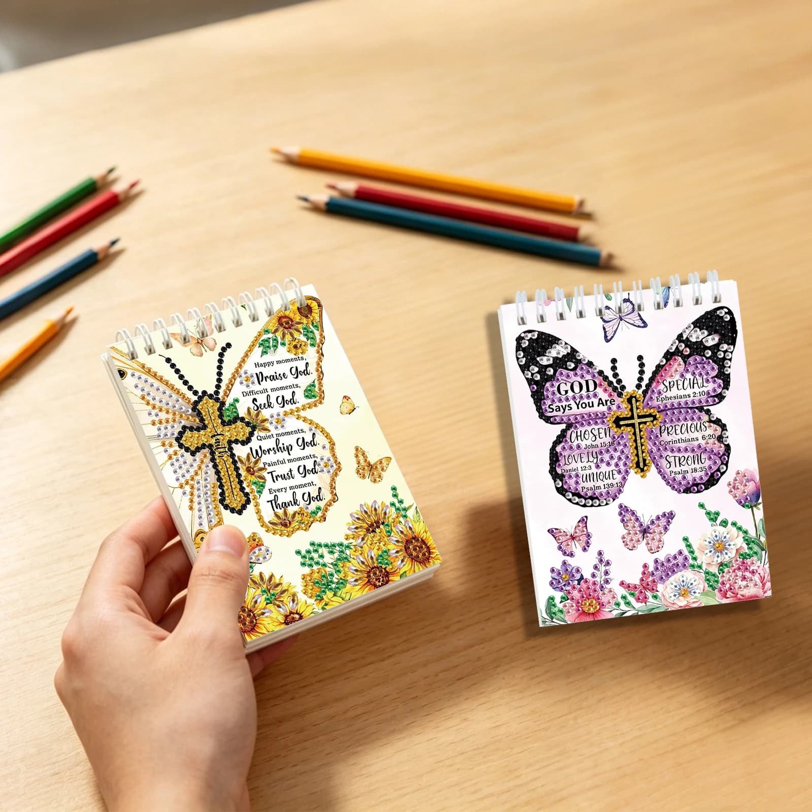 2pcs Gem Art Sketchbook Special Shaped Diamond Art Hardcover Dairy Book PU with Tools for Adults Beginners Holiday Birthday Gift
