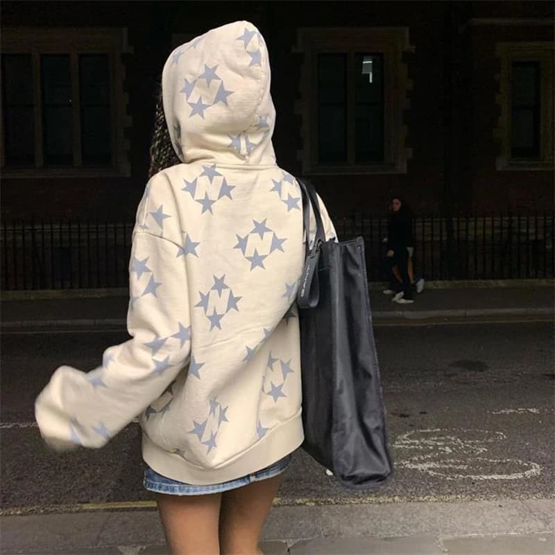 Felpe con cappuccio da donna giacca gotica Vintage Hip Hop Grunge con stampa a stella cappotto con Zip Casual Harajuku felpa allentata vestiti Y2K top