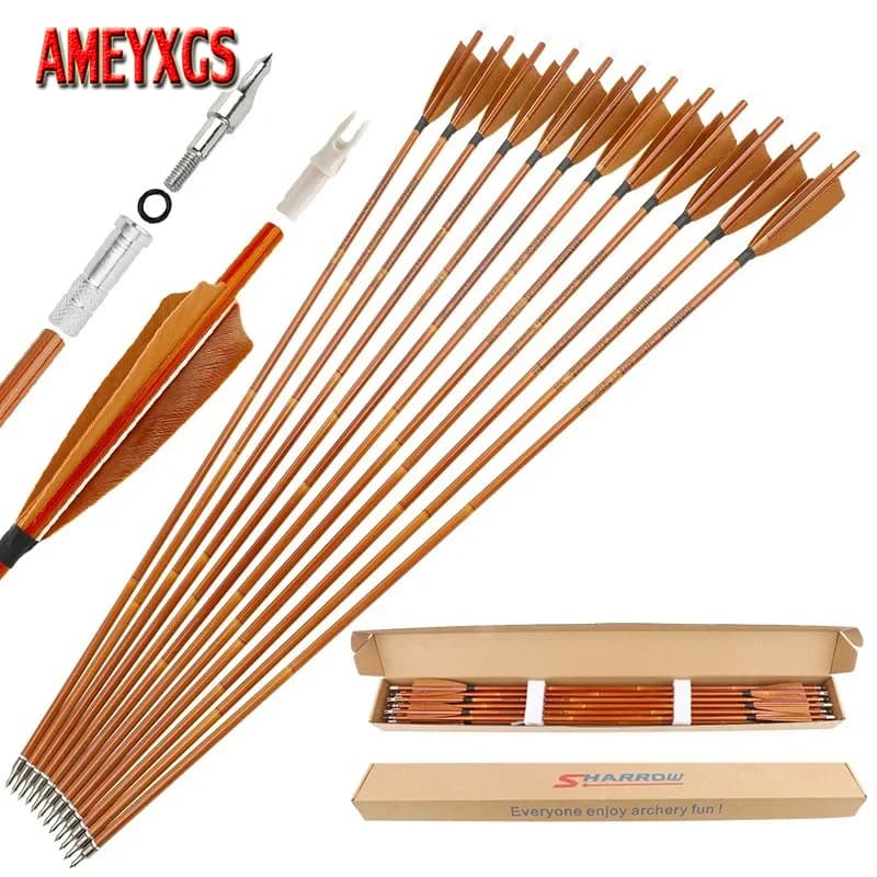 6/12 pezzi frecce di carbonio miste SP500 31.5 "inset Nock 4 pollici piume di tacchino marrone ID 6.2mm OD7.8mm per tiro con l'arco da caccia