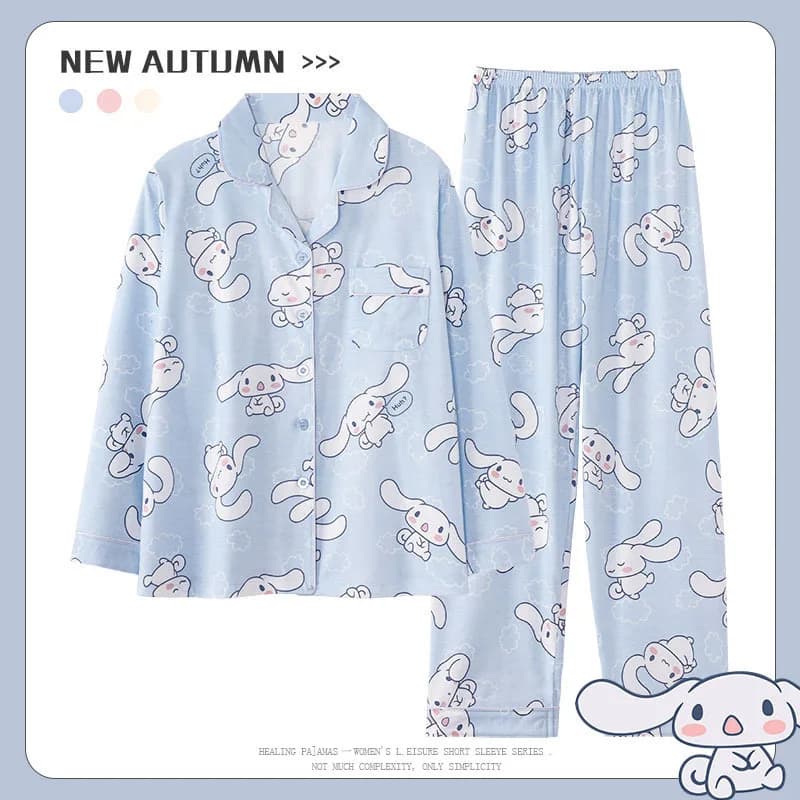 Sanrios Cinnamoroll Pigiama Donna Primavera Autunno Anime Hello Kittys Estate Manica lunga Sottile Cartoon Carino Vestiti per la casa Vestito di cotone