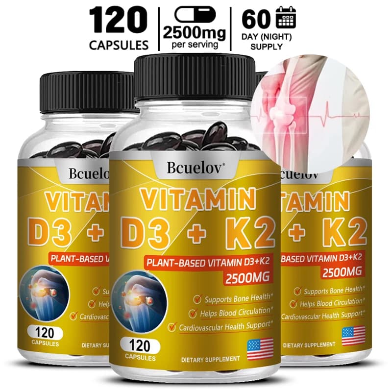 Vitamin D3 + K2 MK-7 - Vitamin supplement D3, 2 in 1 Supports immune health, heart, joints, teeth and bones - Easily absorbable