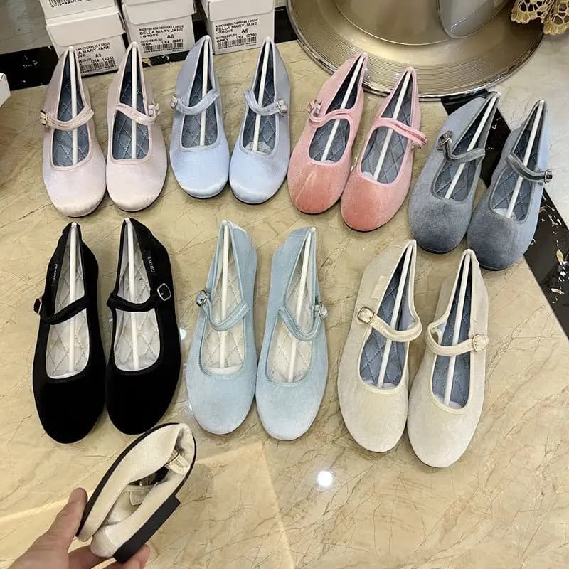 Scarpe eleganti in velluto da donna Mary Janes cinturino con fibbia ballerine morbide scarpe firmate scarpe da ginnastica da donna primavera autunno 2023