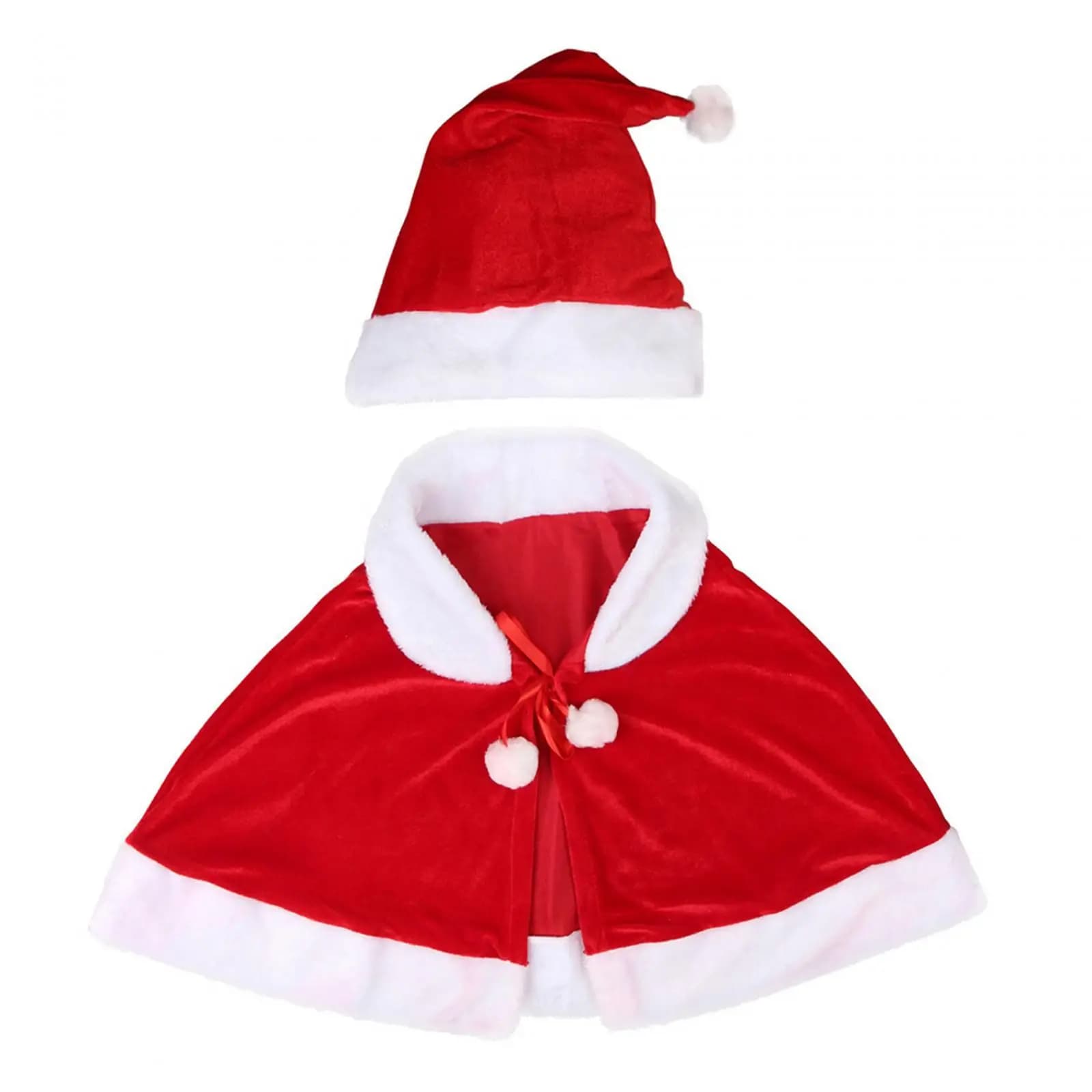 Christmas Cloak Cape Gift with Plush Balls Lace up Xmas Shawl Red Cape Santa Cape for Dress up Cosplay Party Masquerade Carnival