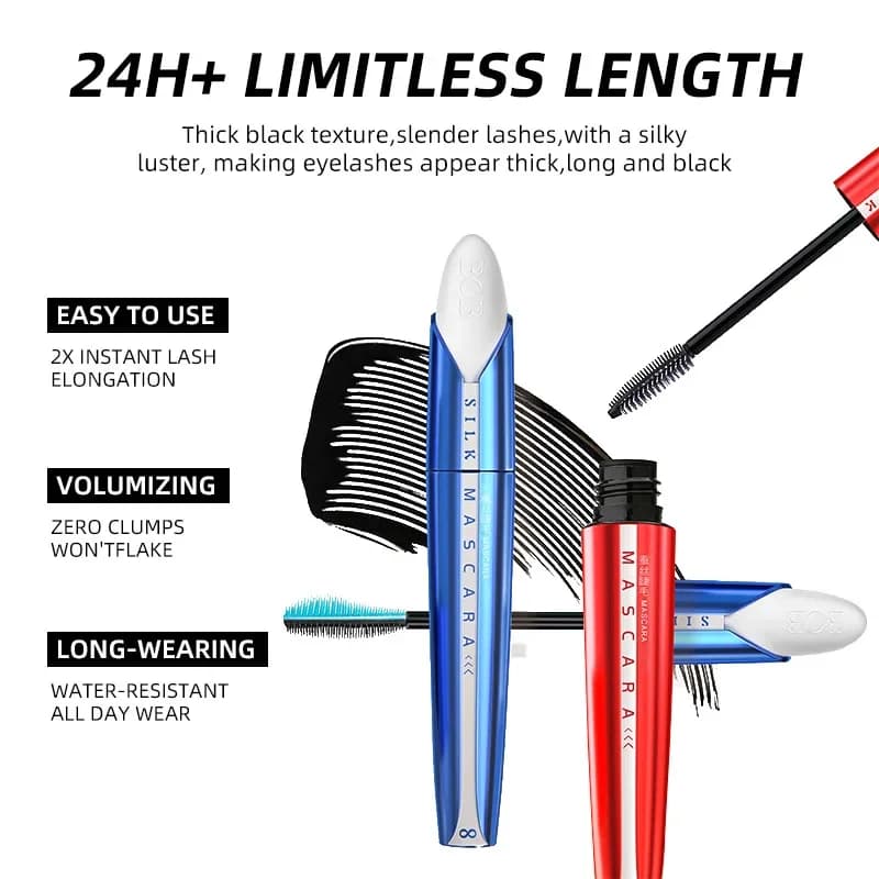 BOB Silk Mascara Waterproof Smudge-Proof Lengthening Volumizing Curling Long Lasting Eye Makeup