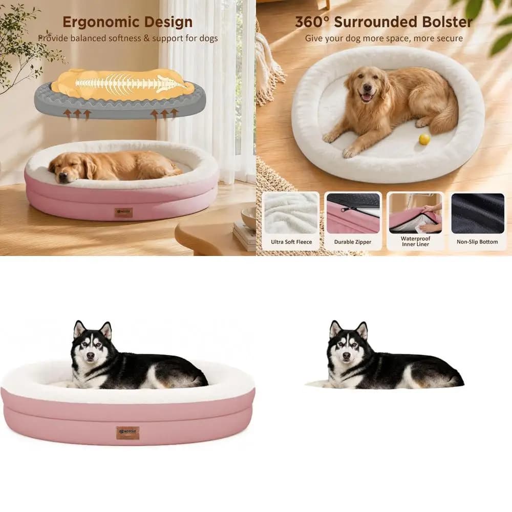Cuccia Ortopedica Extra Large per Cani con Cuscino Rialzato, Rivestimento Rimovibile e Base Antiscivolo, Rosa