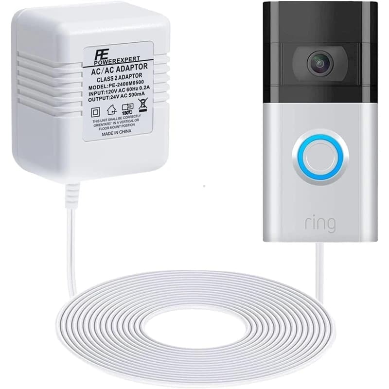 Adattatore trasformatore campanello 24V per campanello video ad anello, alimentatore cavo C lungo 16,4 piedi, per la maggior parte delle campanelli video US-A21R