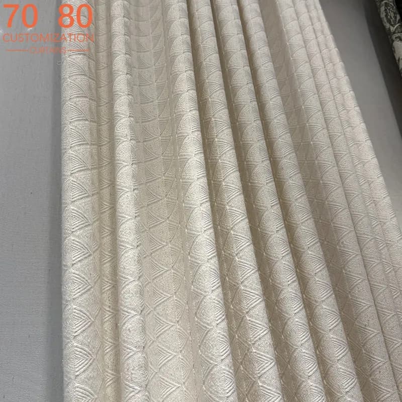 New Off White Diamond Pattern Chenille Curtains for Shading Living Room Bedroom French Window Balcony Customized Products