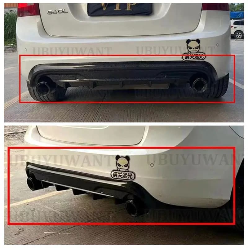 ABS Gloss Black Car Rear Bumper Diffuser Splitters Tuning Body Kits With Exhaust Tips For VOLVO S60 V60 2014-2016