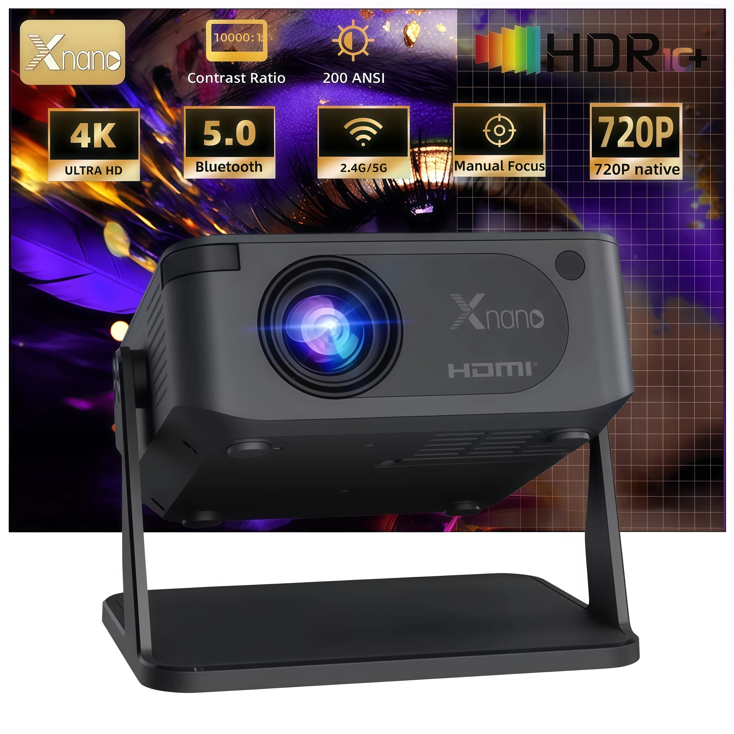 XNANO HA109 Mini Portable Projector: Android 11, WiFi 6, BT5.0, Native 720p, 4K Support, Ultra-Lightweight Home Cinema Projector