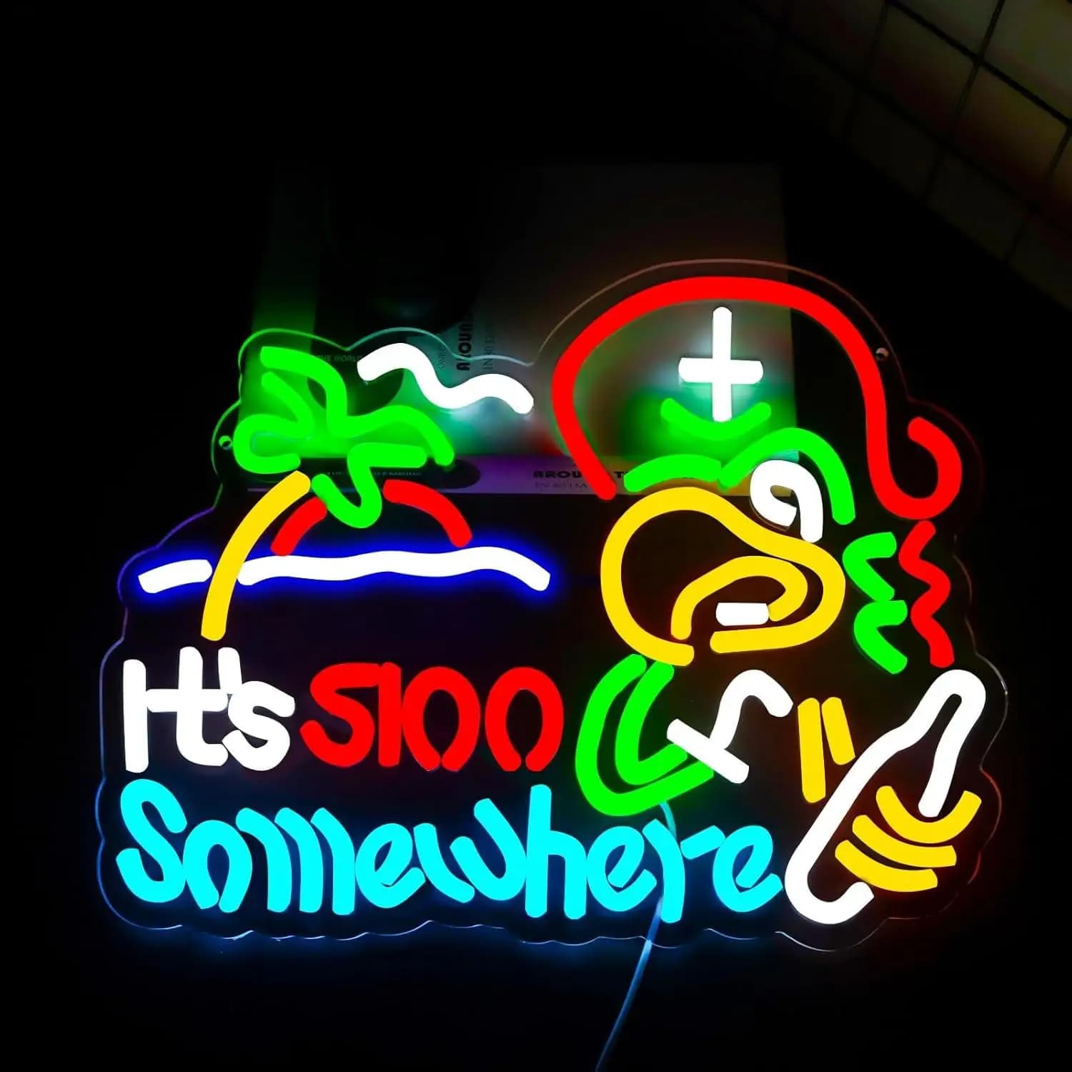Insegna al Neon 'Sono le 5:00 da Qualche Lato' con Pappagallo, Luci LED Dimmerabili USB per Bar, Pub, Casa, Sala Giochi, Regalo, Lampada da Parete