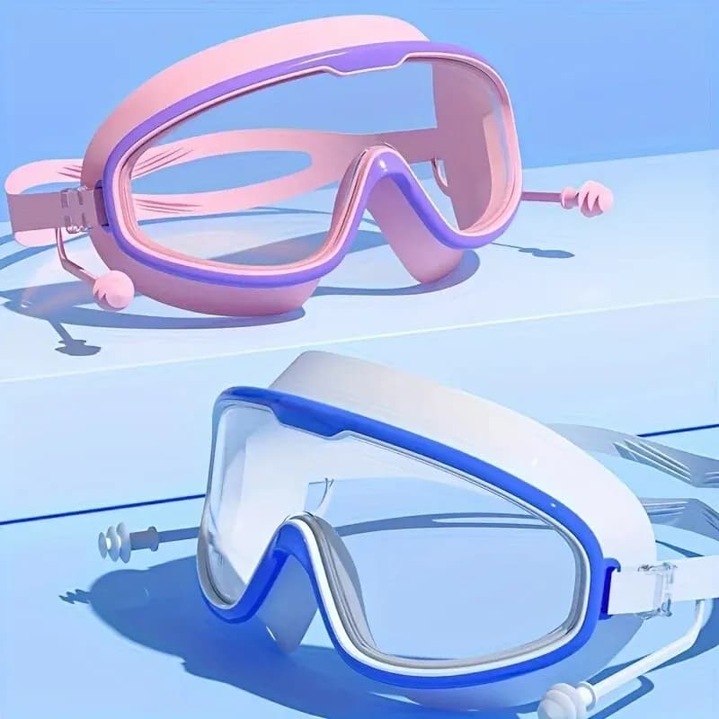 Outdoor swimming glasses waterproof UV anti-fog protection glasses with large frame with ear plugs for 14 years and beyond