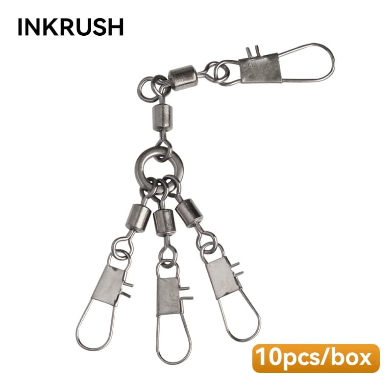 INKRUSH Fishing Lure Swivels 10pcs Fishing Bearing Rolling Swivel Solid Ring Fishing Connector With Interlock Snap Accessories