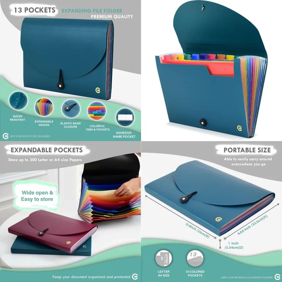 Organizzatore di cartelle di file CNK con 13 tasche Cartella espandibile per fisarmonica per documenti ricevute Soluzione di archiviazione carta con alfabeto
