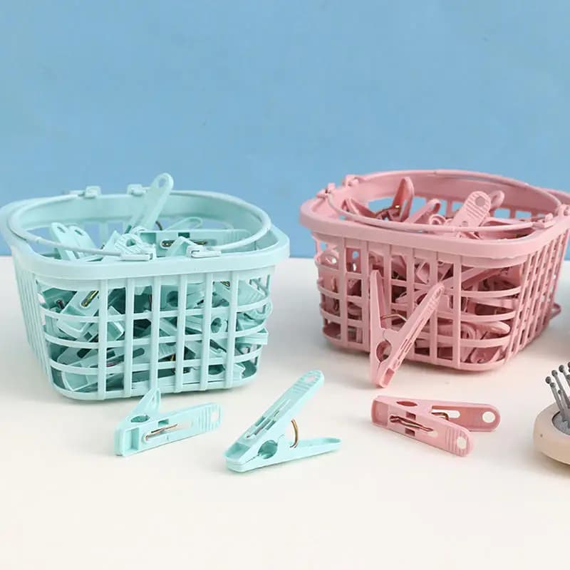 30 pezzi mollette in plastica con cestino molletta per bucato mollette per bucato organizzatore di stoccaggio trapunta asciugamano clip primavera cabine appendiabiti