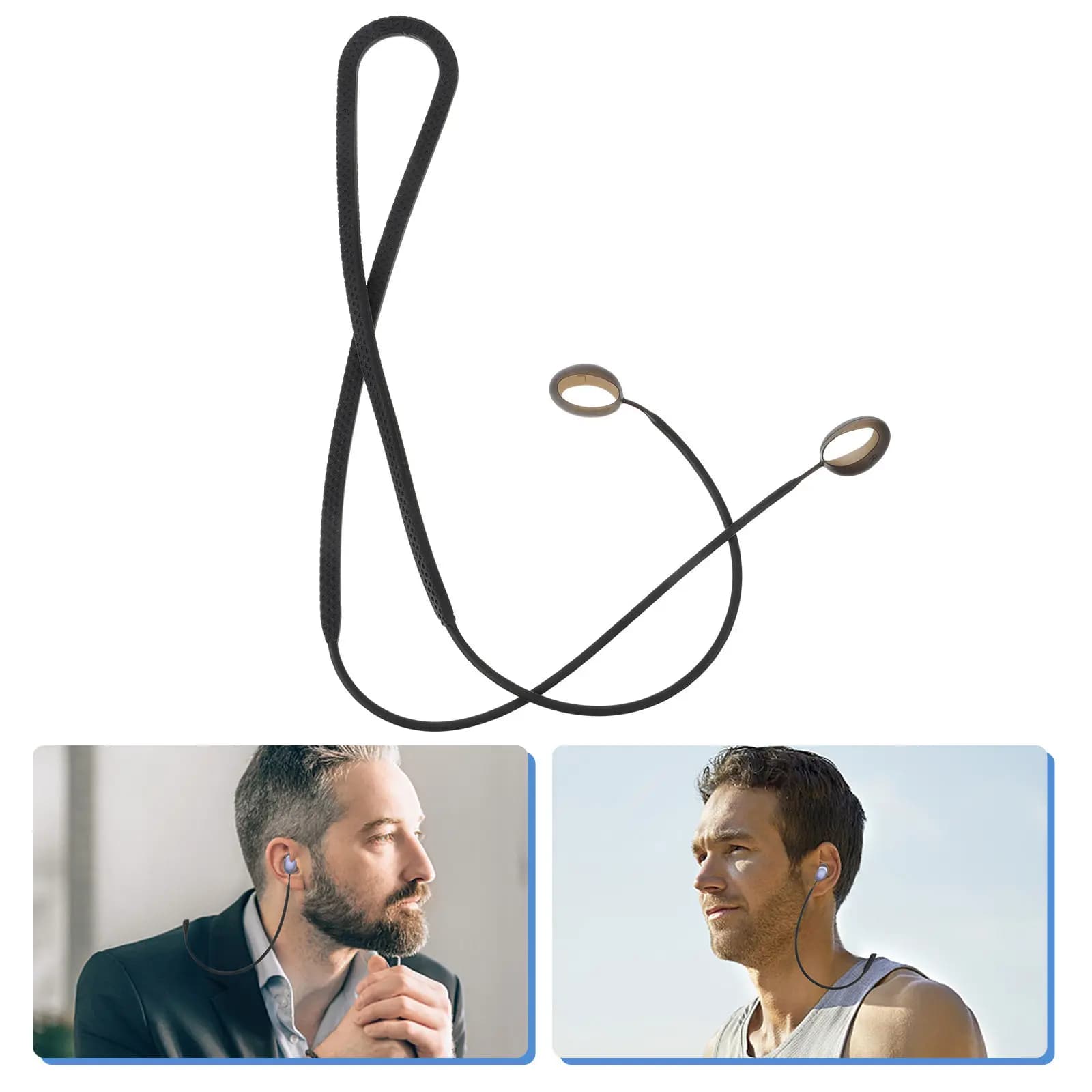 Anti-smarriage strap for earphones, premium silicone cord compatible with 2 wireless earphones, non-slip and lightweight