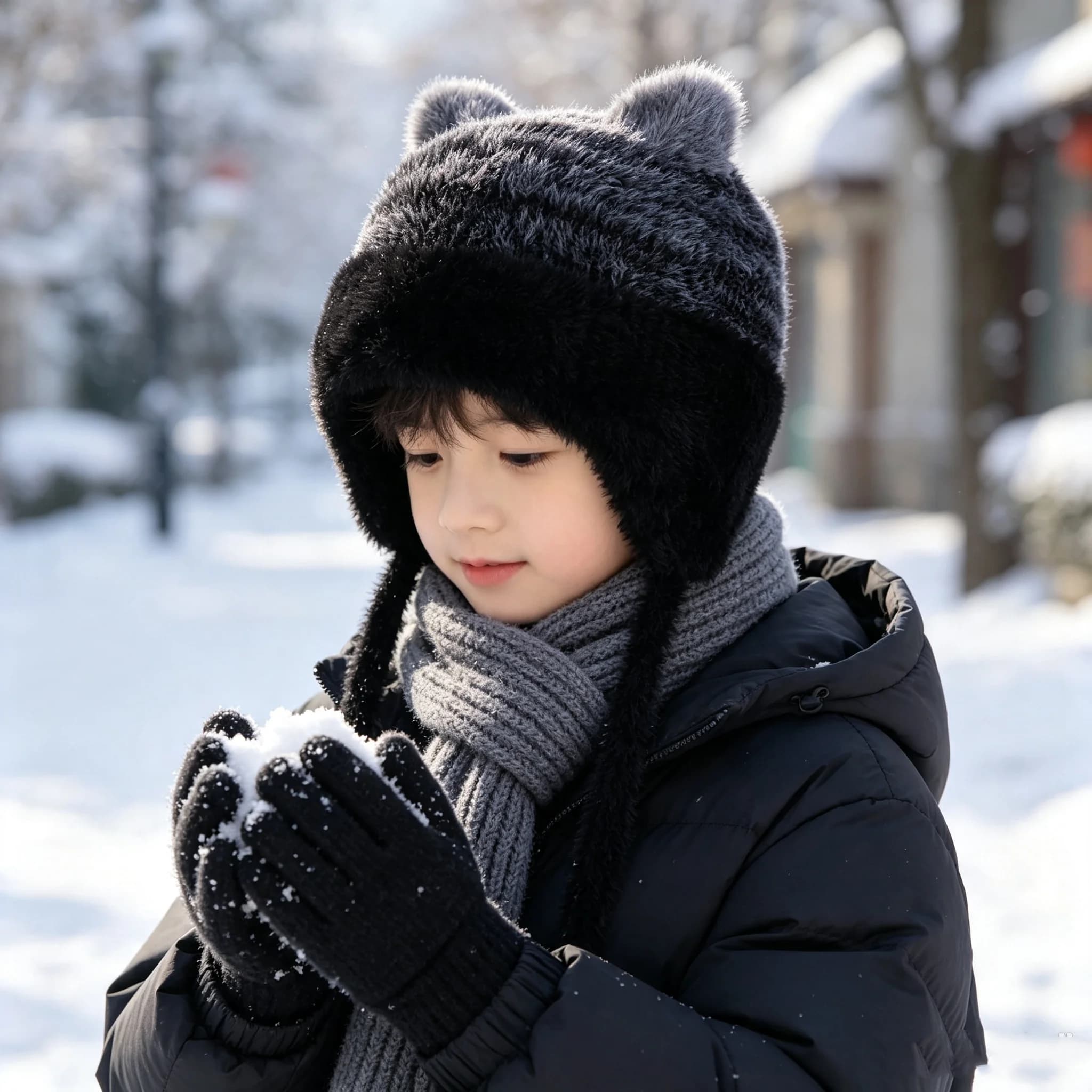 Cute Cat-Ear Plush Ear Protection Hat Suitable for Kidsren Aged 4-10, Gradient Imitation Mink Velvet Knitted Hat, Winter Outdoor Windproof and Warm Hat for Boys and Girls