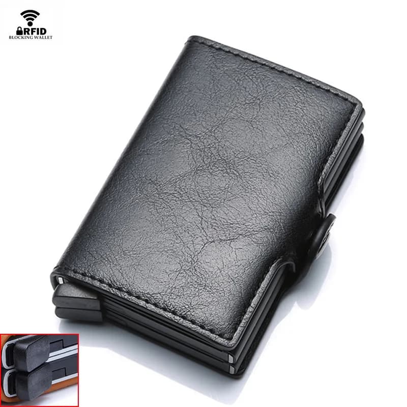 Rfid Blocking Wallet Leather Antitheft Men Id Bank Credit Card Holder Security Double Aluminum Box Metal Purse Cardholder Case