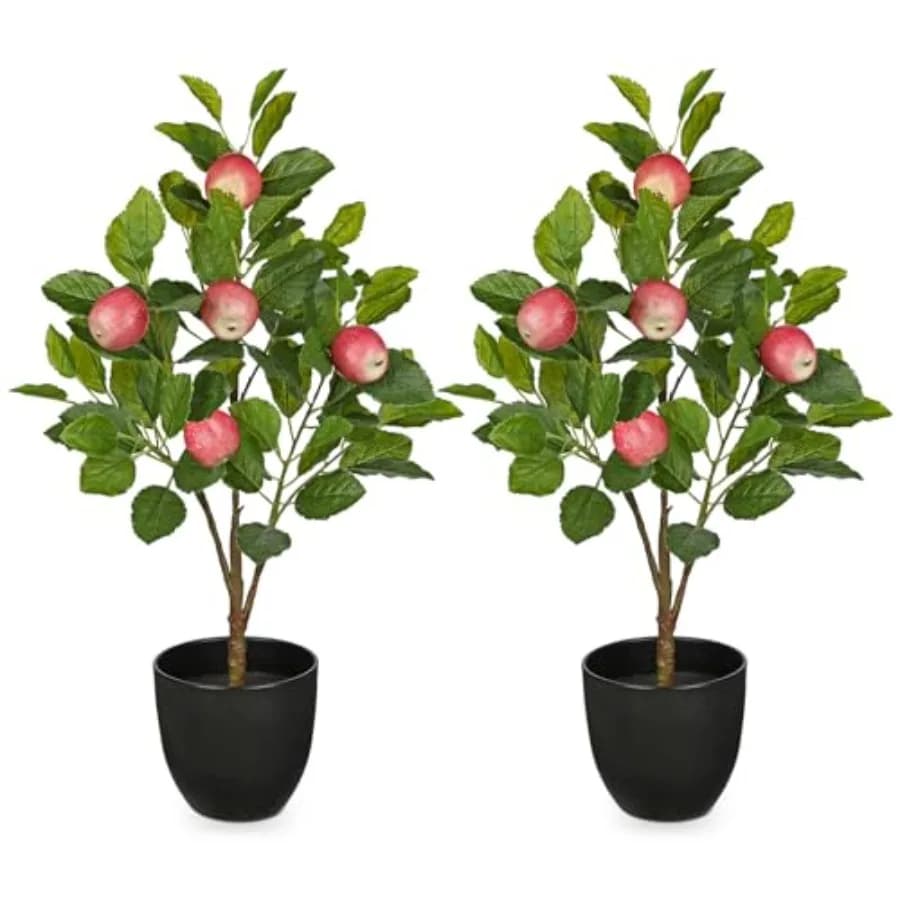 Alberi Artificiali da 60 cm, 2 Pezzi, Grandi Piante Artificiali da Interno con Vasi Neri, Alberi Finti in Vaso, Piante Finte da Pavimento per Decorazione
