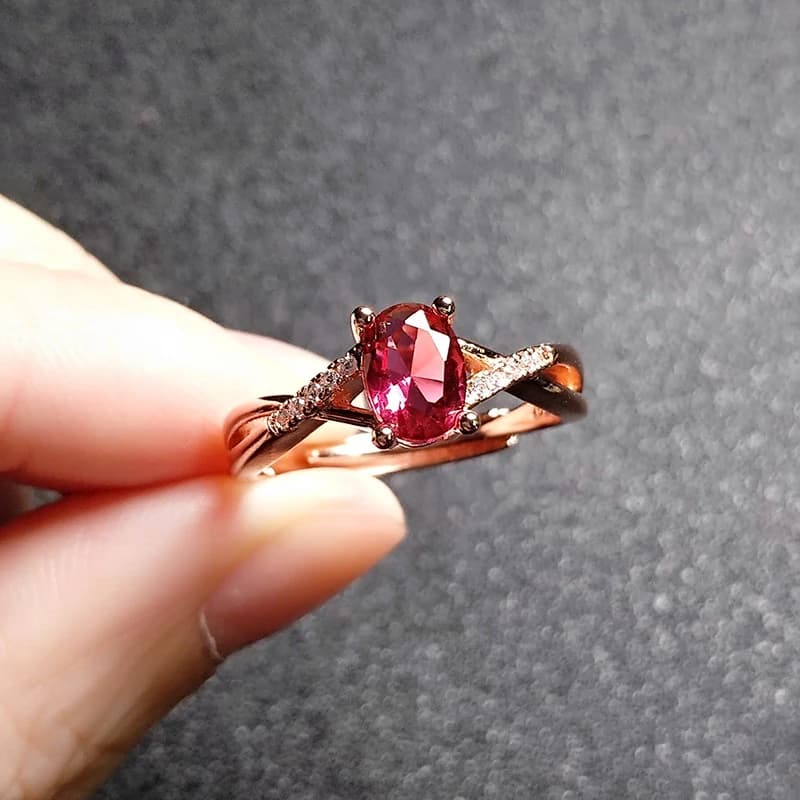 Oval Cut Pink Ruby CZ Twisted Split Shank Engagement Ring Pave Side Diamond Rose Gold Plated Women Jewelry Gift