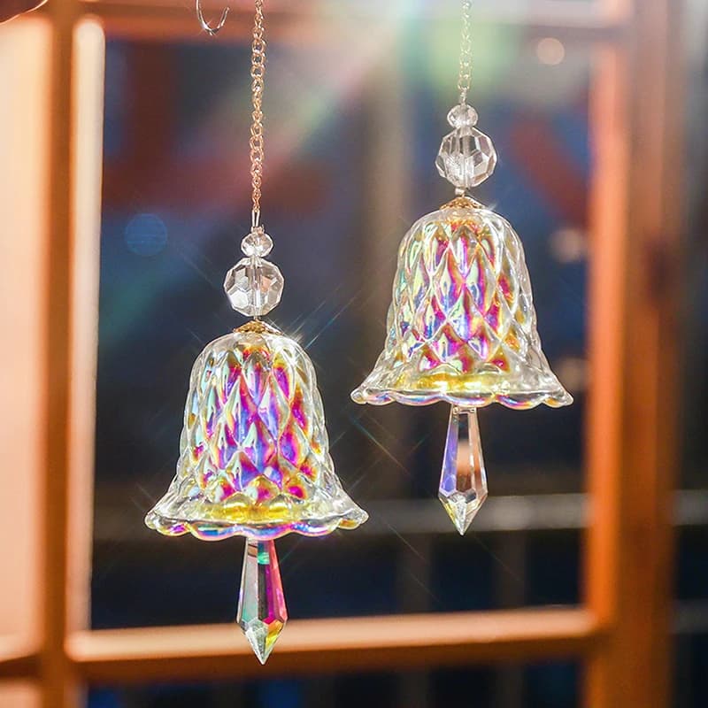New【Crystal Wind Chimes Hanging Suncatcher Wind Music Bell Glass Prism Rainbow Maker Car Pendant Window Garden Decoration】