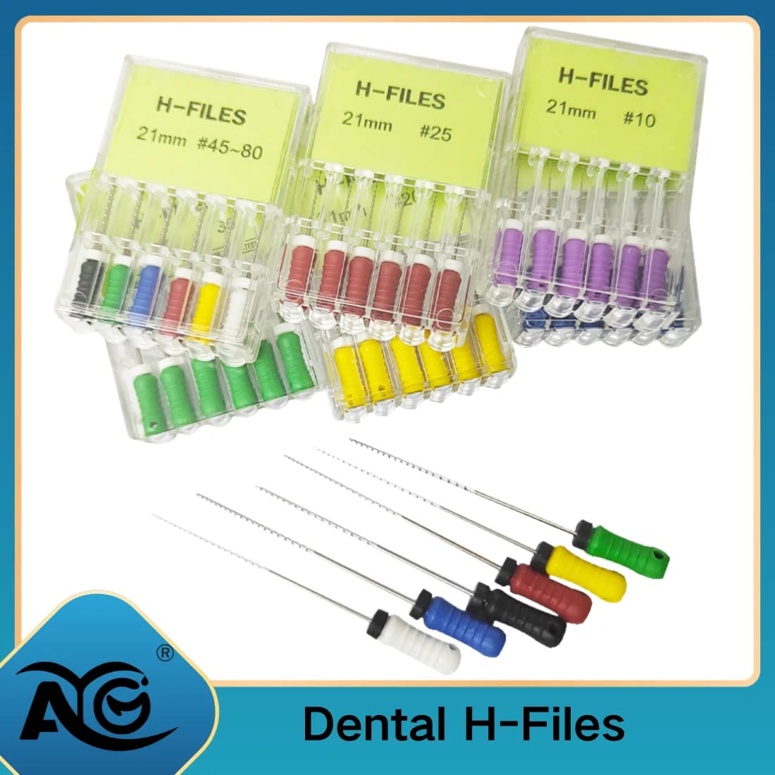 Set of 6 Endodontic K-Files AG 21/25mm Stainless Steel for Endodontic Treatment