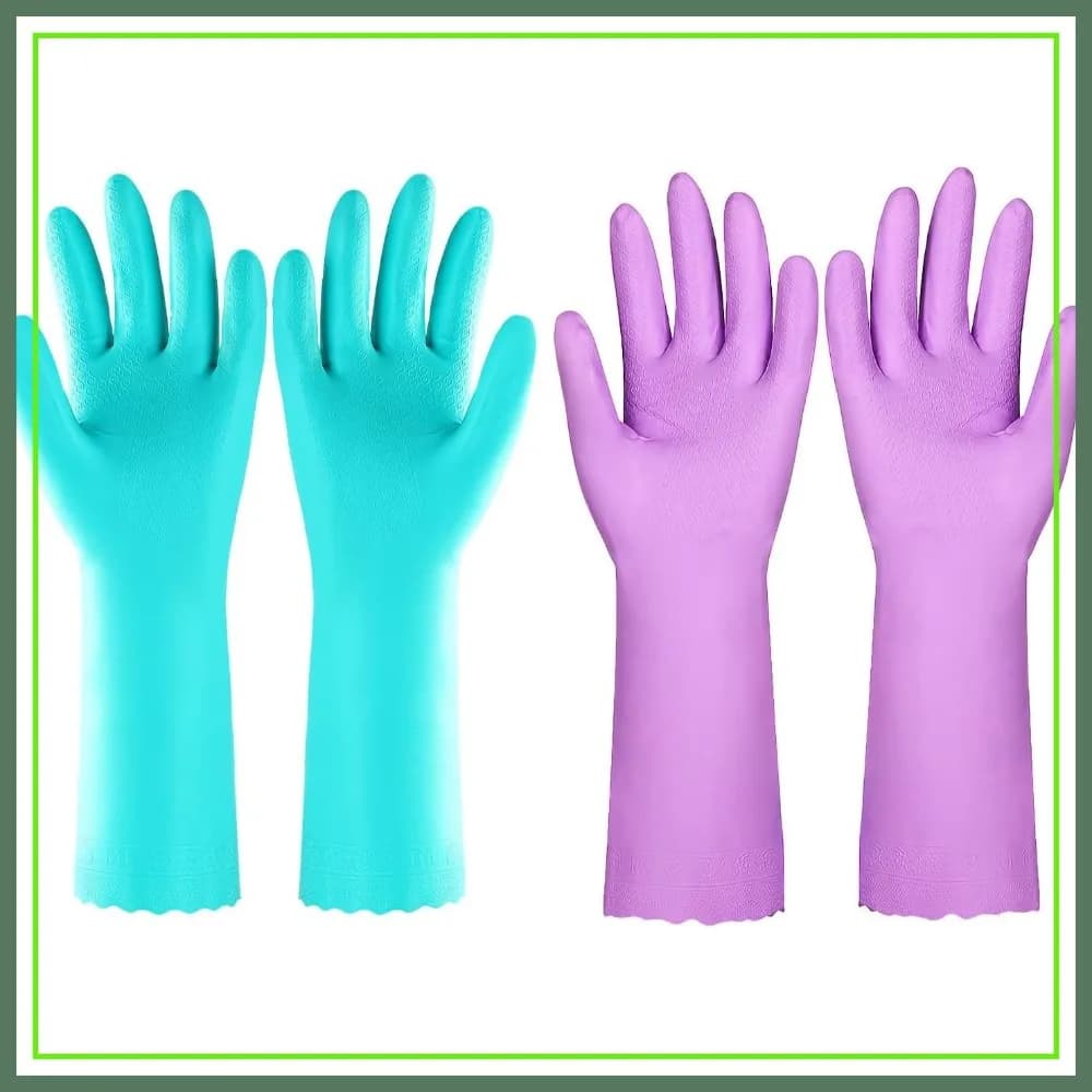 Guanti riutilizzabili per lavare i piatti, senza lattice, fodera in cotone, guanti da cucina 2 paia, viola+blu, taglia media