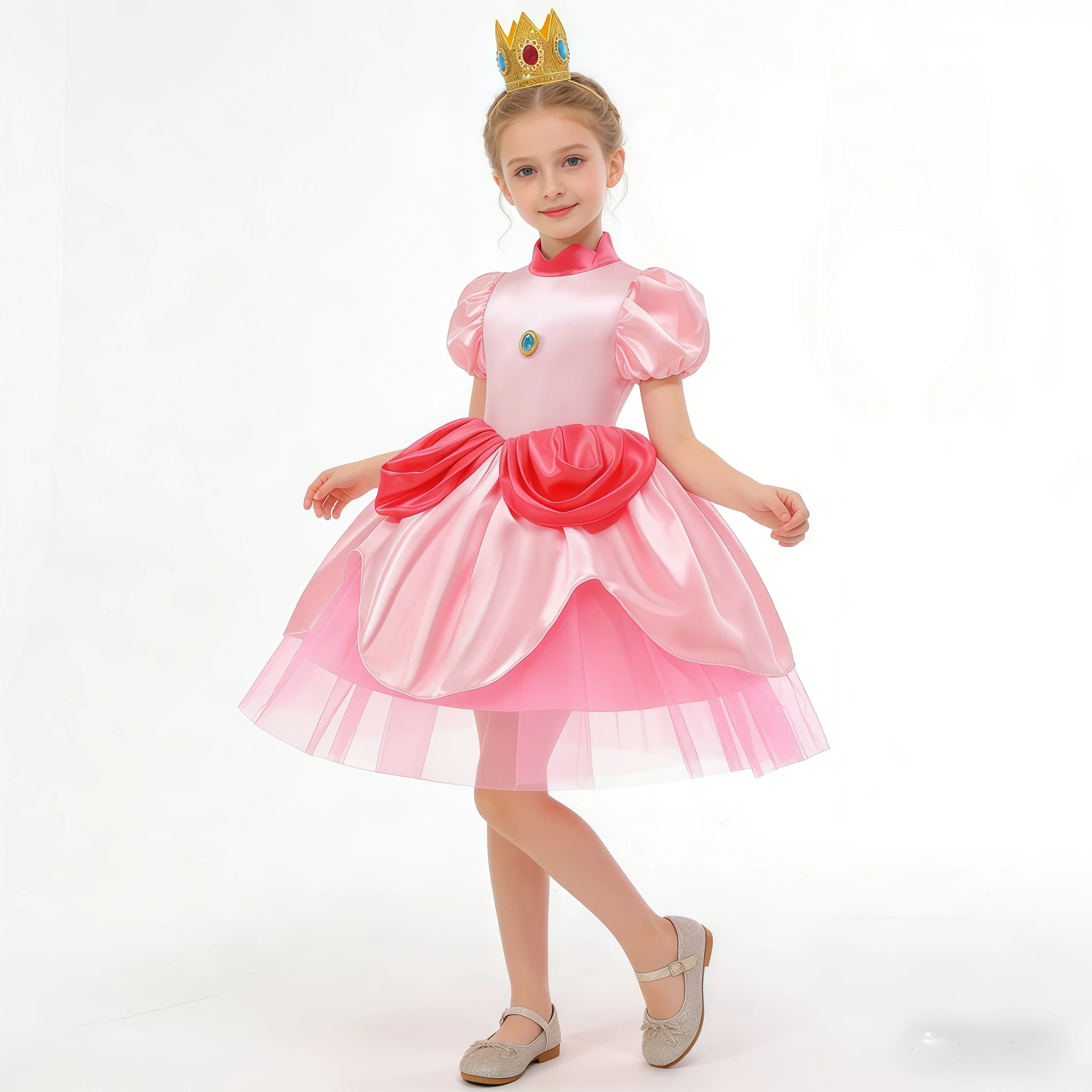 Costume da Principessa Peach Estivo per Bambine, Abito per Feste di Compleanno, Halloween, Carnevale, Vestito Rosa per Travestimenti