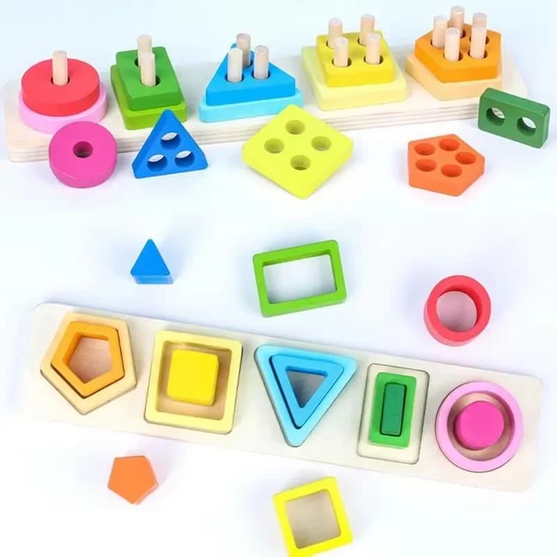 Forma categoria Stack Toy Puzzle in legno forma geometrica blocchi di costruzione Puzzle di corrispondenza dei colori giocattolo educativo precoce